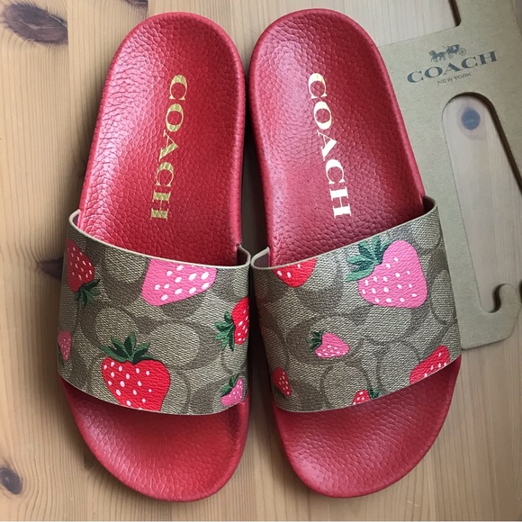 🍓 Coach Uli Sport Slide In Signature Canvas With Wild Strawberry Print - Picture 10 of 12